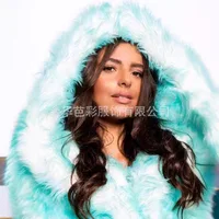 Faux Fur Coat Women Long Jacket Hoodie Halloween Cosplay Costumes Colorful LED Warm Fluffy Light Up Party Dance Overcoat 3