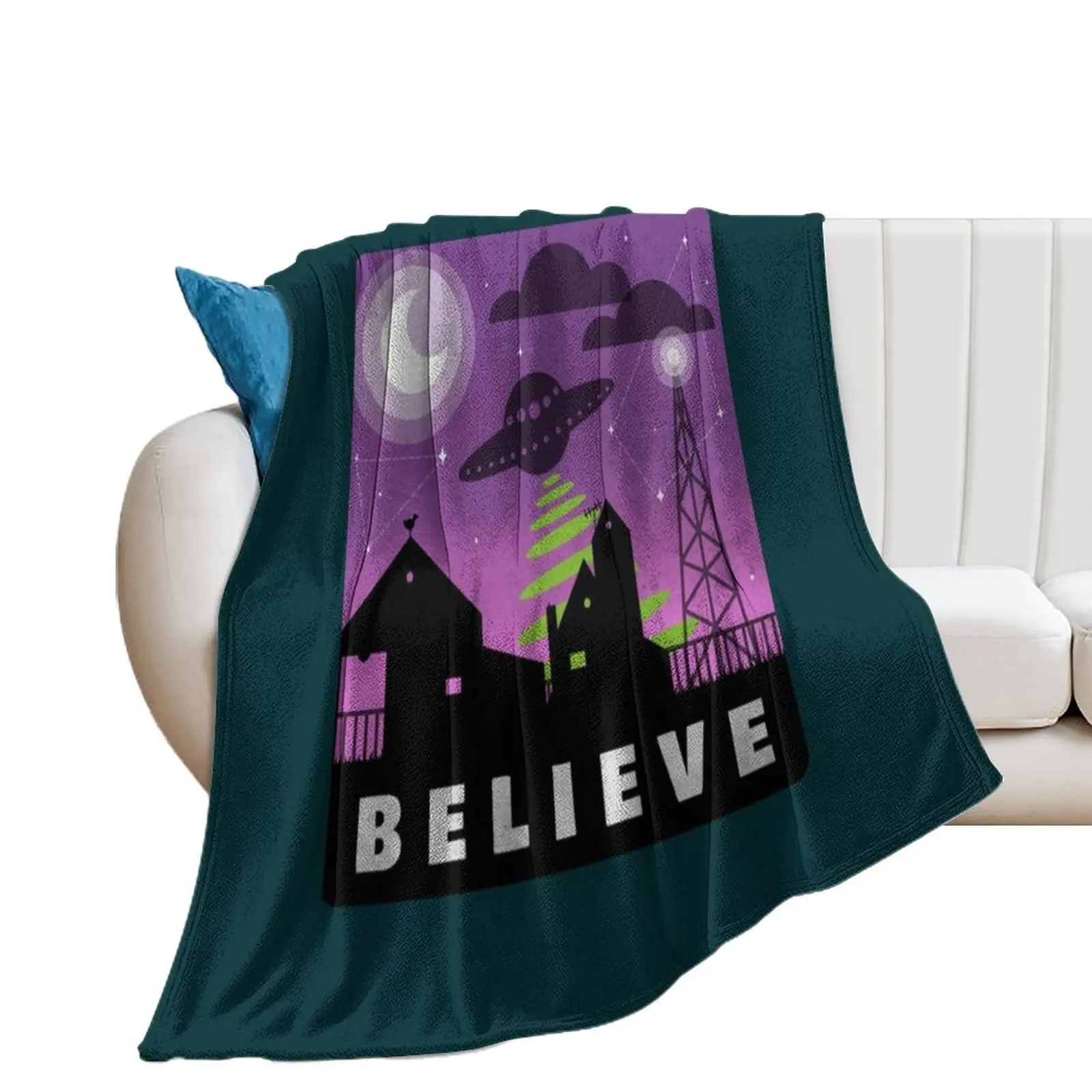 Believe in aliens village nightscape Throw Blanket Blankets For Bed cosplay anime anime Retros Blankets