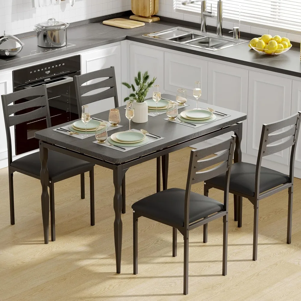 

5 Piece Dining Table Set, Industrial Style Dining Table and Chairs Set for 4, Kitchen Table Set for Dining Room Kitchen Apartme