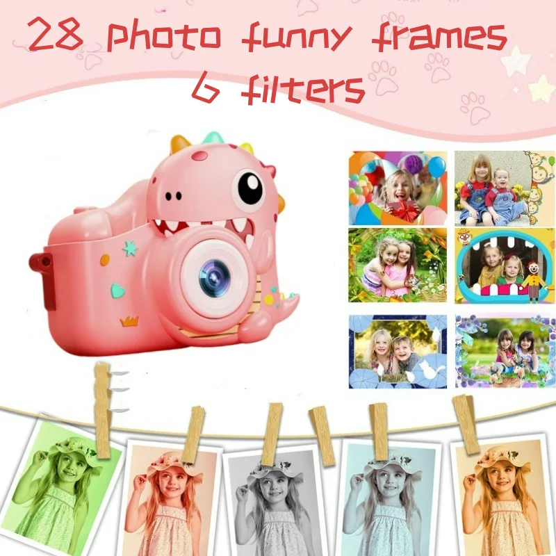 Crianças câmera digital brinquedo dos desenhos animados dinossauro unicórnio hd câmera dupla registro vlog vida vídeo diversão câmera brinquedos presente de aniversário