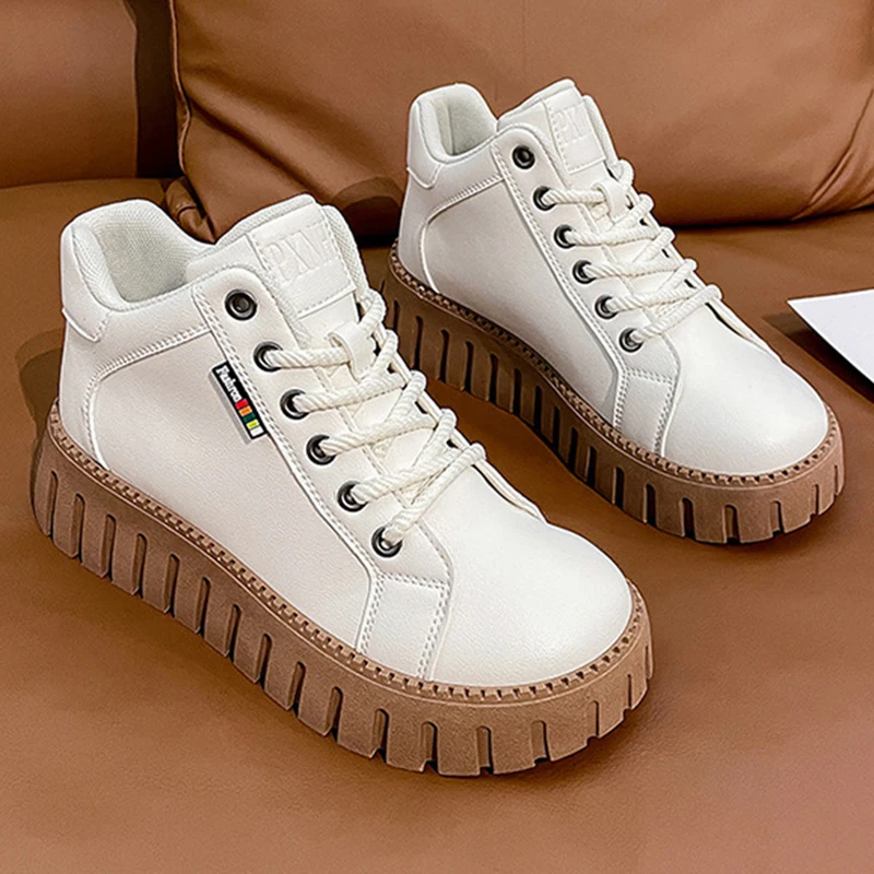 2024 New Versatile and Comfortable Women\'s Shoes Fashion Ladies High Top Casual Shoes Flat Bottom Students Platform Ankle Boots