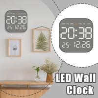 Wall Clock Mirror Brushed Finish Multi-functional Digital LED Clocks Table Alarm Clock Temp Display Bedroom Office Decor