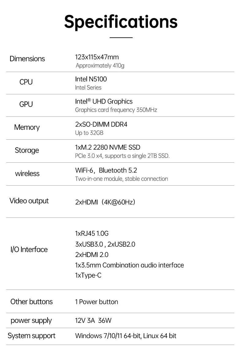 SZBOX MINI PC Intel Celeron N5100 Windows11 PRO 16GB 32GB 1TB DDR4 M.2 NVME SSD WIFI 6 BT5.2 Office Desktop Computer MINI Laptop
