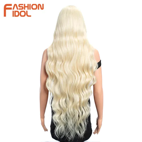 Imagen 2 del producto FASHION IDOL Pelucas delanteras de encaje de onda profunda de 36 pulgadas Ombre sintético 613 # Pelucas onduladas largas resistentes al calor blancas de Cosplay para mujeres negras