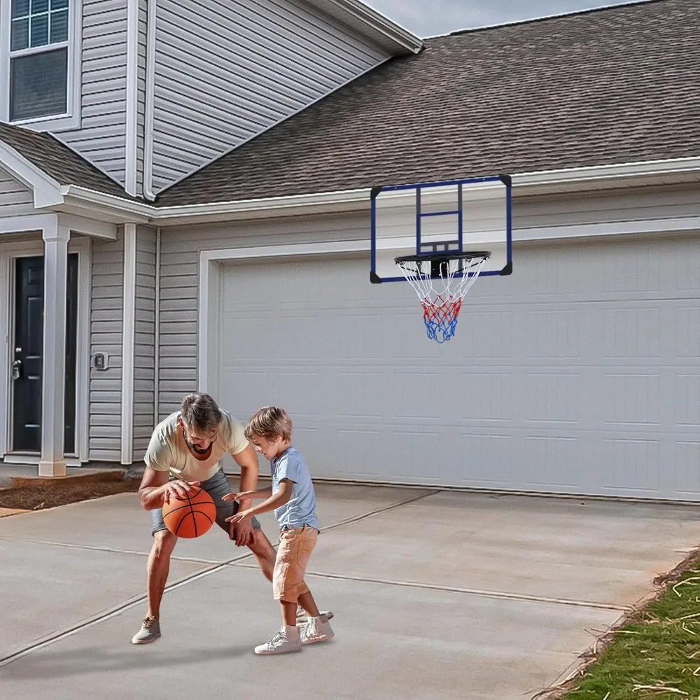 Robuster Outdoor-Basketballständer mit Klappkorb, 35 x 24 bruchsichere Rückplatte, Allwetter-Mesh-Konstruktion