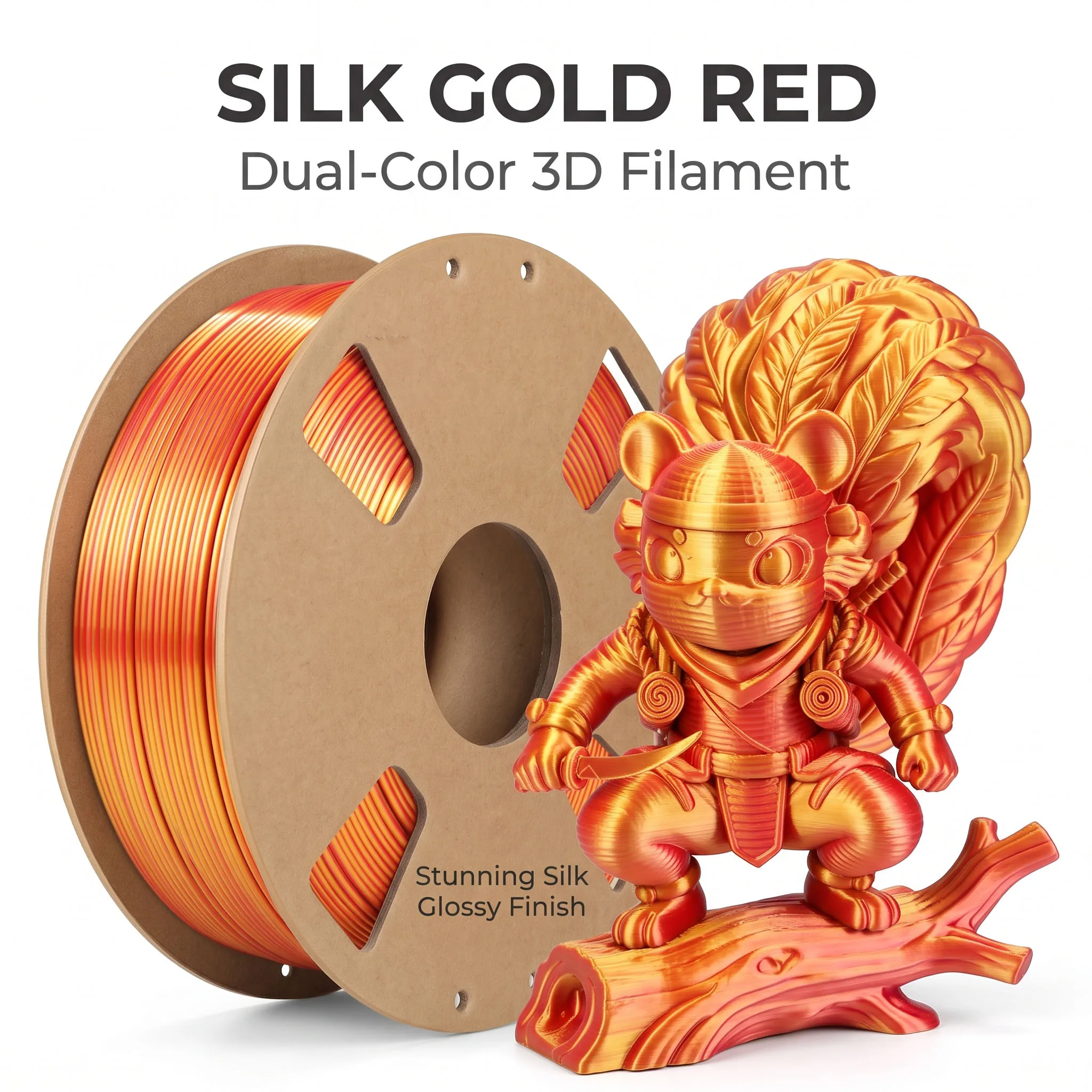 Silk PLA 3D Printer Filament 250g 1.75mm Gold‑Red & Gold‑Black Dual‑Color Shiny Metallic 3D Printing Material For FDM 3D Printer