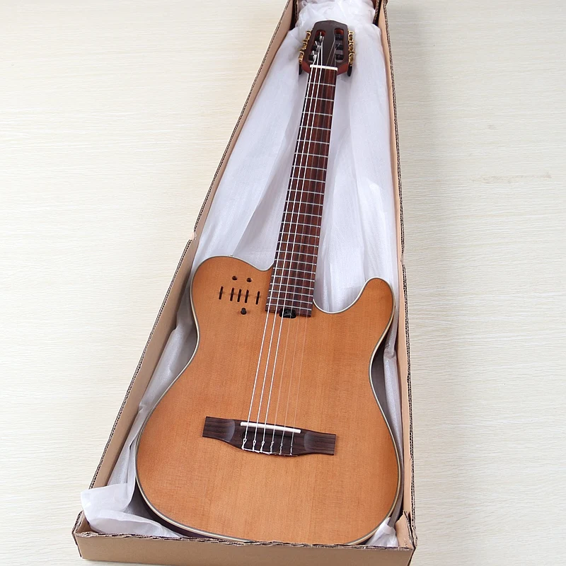 39inch Silent Classic Guitar 6 String Solid Spruce Top With Okoume Wood Back High Gloss Classic Silent Guitar With Pick Up