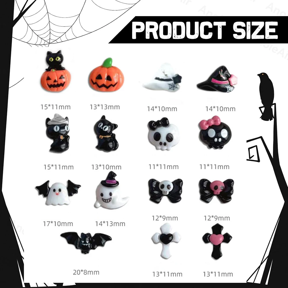 30 Uds. De dijes de uñas 3D mezclados para Halloween, Vintage, Punk, araña, calavera, calabaza, fantasma, murciélago, decoraciones, suministros de dijes de uñas góticos oscuros