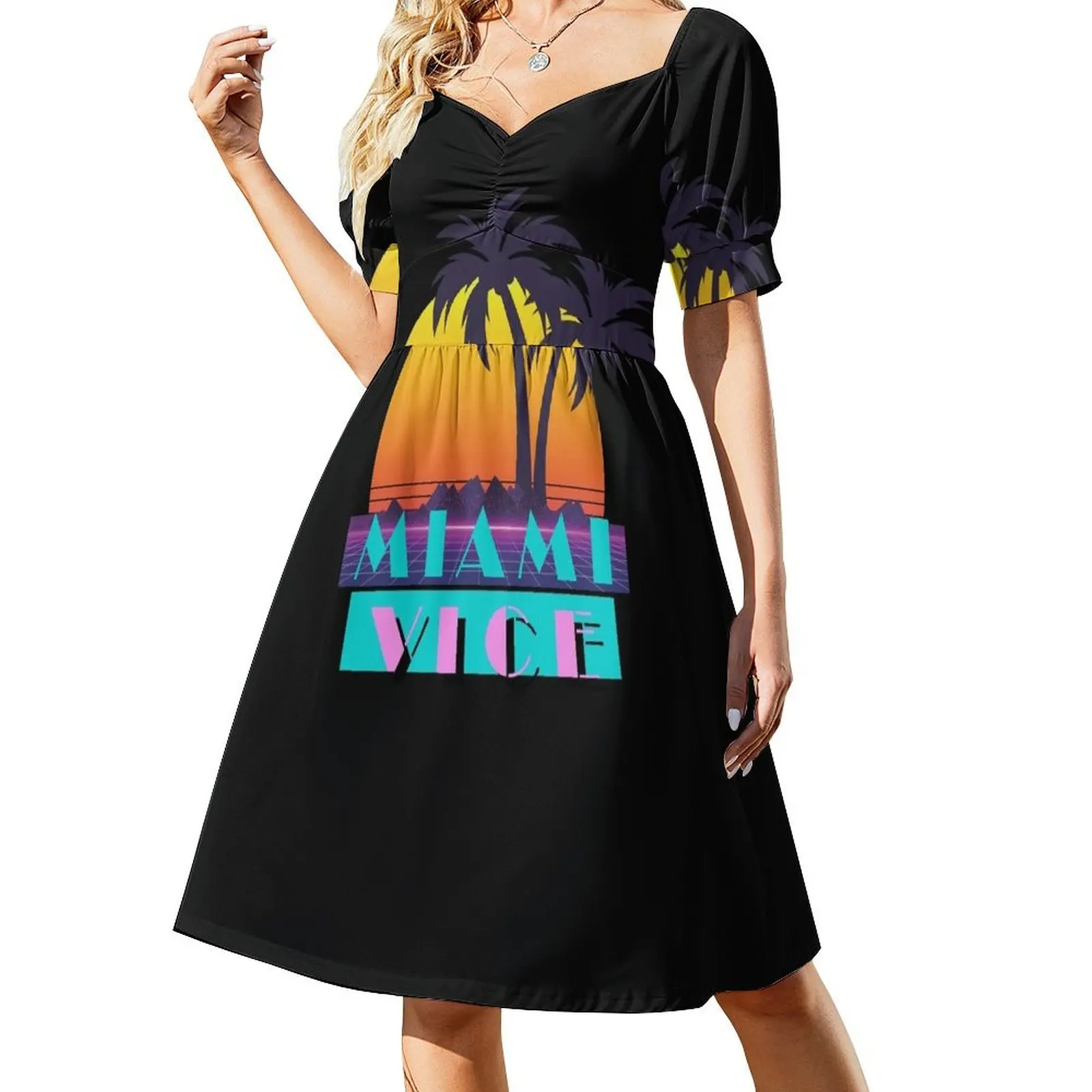 

Miami Vice Retro Short Sleeved Dress dresses korean style evening dresses ladies Elegant gown Dress