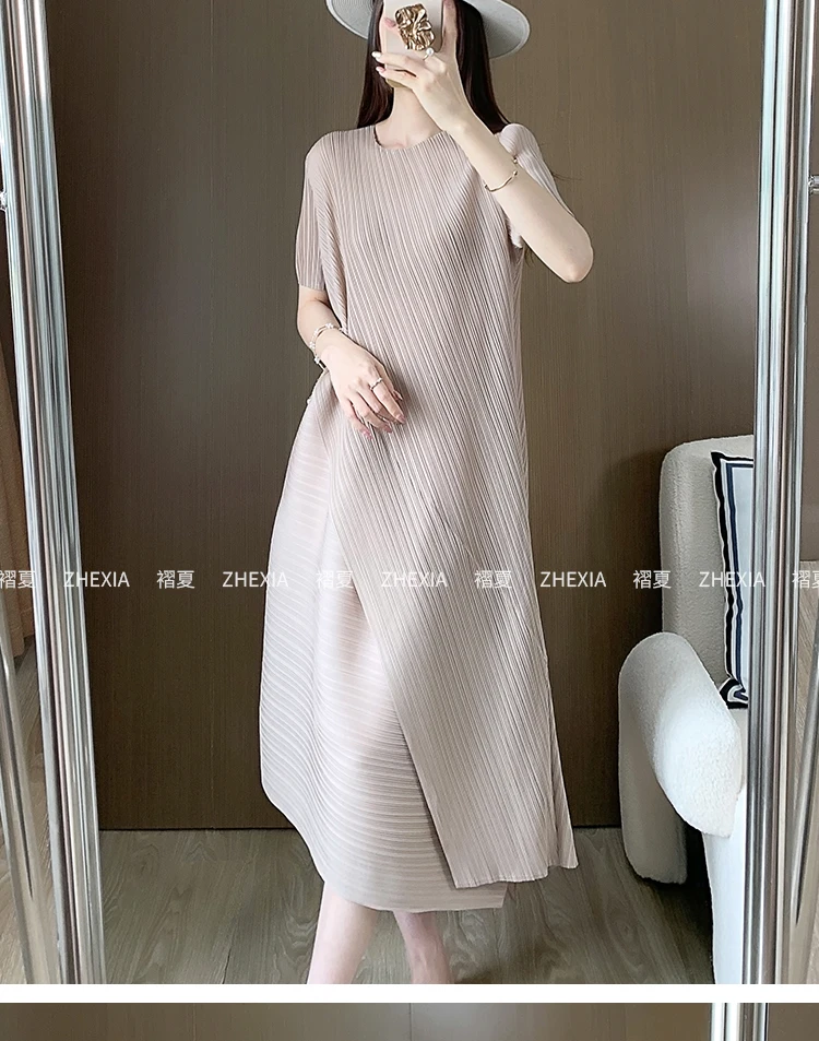 Miyake Gefaltetes Patchwork-Kleid für Damen, Sommer 2024, Neues Einzigartiges Design mit Schlankem und Lockerem Stil, Maxi-Kleid – Detail 13