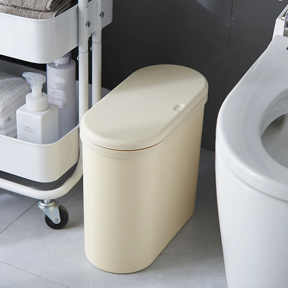 

Press Trash Can Slim Garbage Bathroom Toilet Living Room Elastic Cover Large Capacity Plastic Waste Bin Abs Pp Material