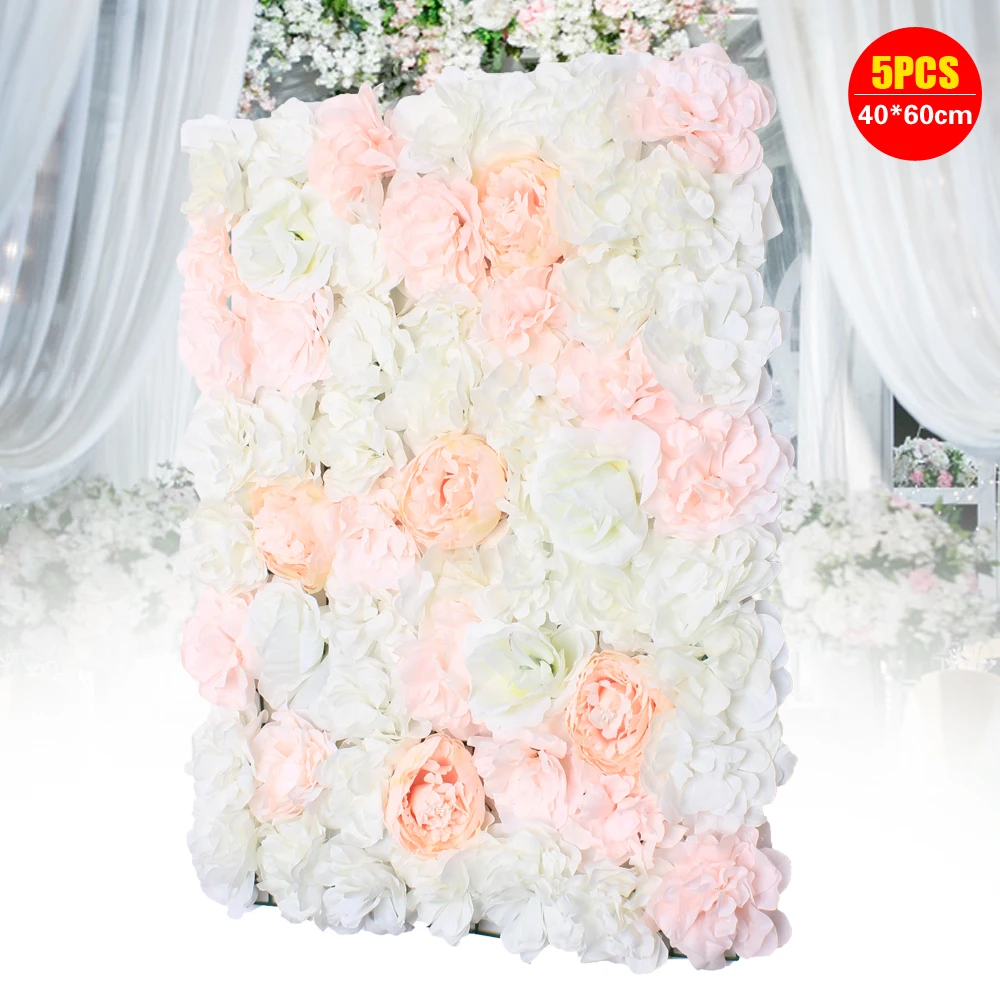 5 PCS Artificial Flower Wall Made of Silk Cloth and Plastic Realistic Iimage Vibrant Colours Grid Bottom Bracket Durable