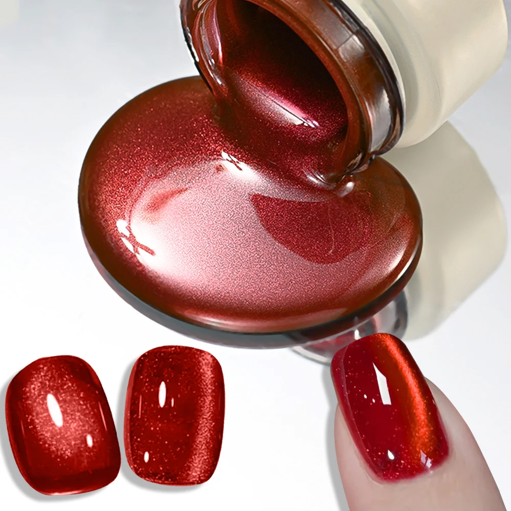 8ml Ruby Red Cat Magnetic Gel Nail Polish Shiny Glass Bead Semi Permanent Soak Off LED/UV Gel for Christmas DIY Manicure Varnish