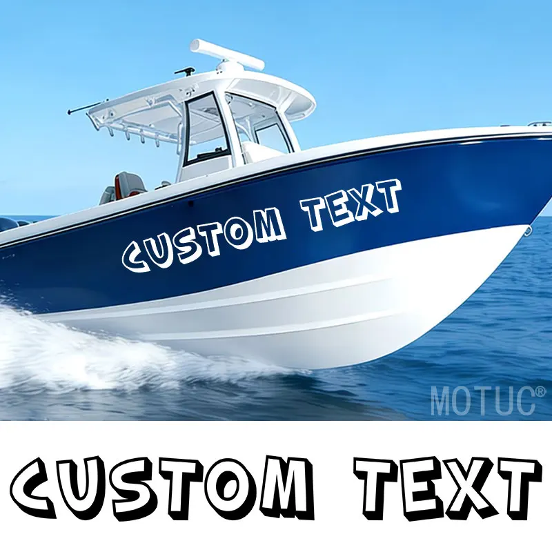 

1PC Personalized Boat Decals Custom Text Logo Stickers Waterproof Anti-UV Self Adhesive For Ship Hull Side Cabin Marine Decors