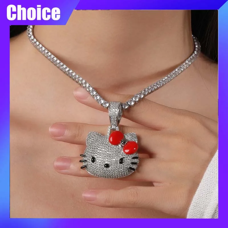 

Sanrio Hellokitty Necklace KT Cat Figure Pendant Anime Kawaii Cartoon Character Fashion Jewelry AAAAA Zircon Women Birthady Gift