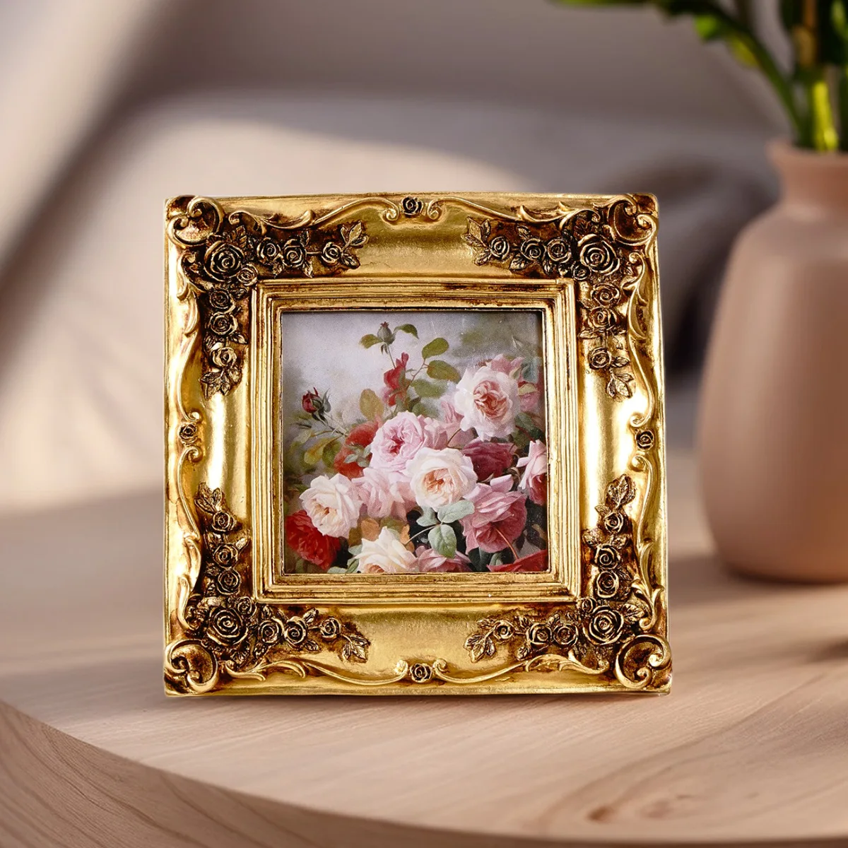 1 pièce, cadre photo carré classique européen en or avec motif de rose tridimensionnel