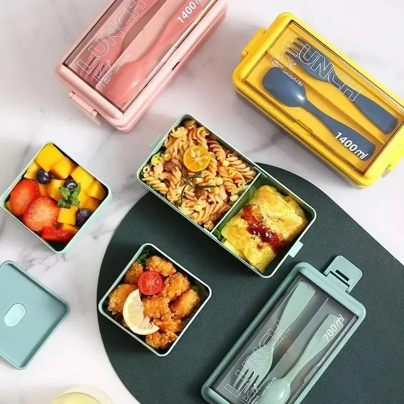 2 Layer Portable Leakproof Snack Lunch Bento Box Kid Student Microwave Dinnerware Fork Spoon Set Food Storage Container Office