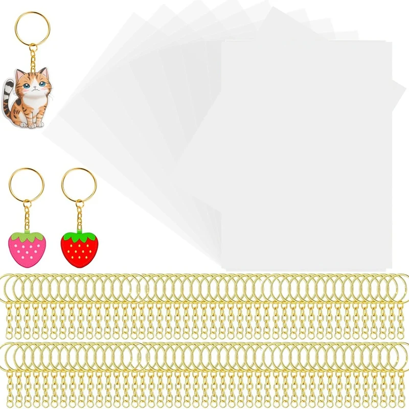 

AT14 Heat Shrink Plastic Sheet Kit Shrink Papers 25 PCS Large Shrink Film Papers With 100 PCS Keychains For Kids (11.4X8inch)