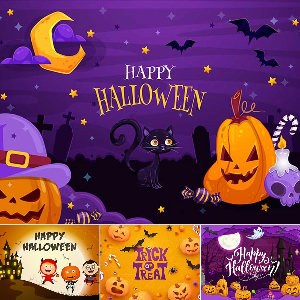 

MOON.QG Halloween Decor Backdrop Bats Magic Cauldron Photographic Background Birthday Decoration Photocall Poster Photo Booth
