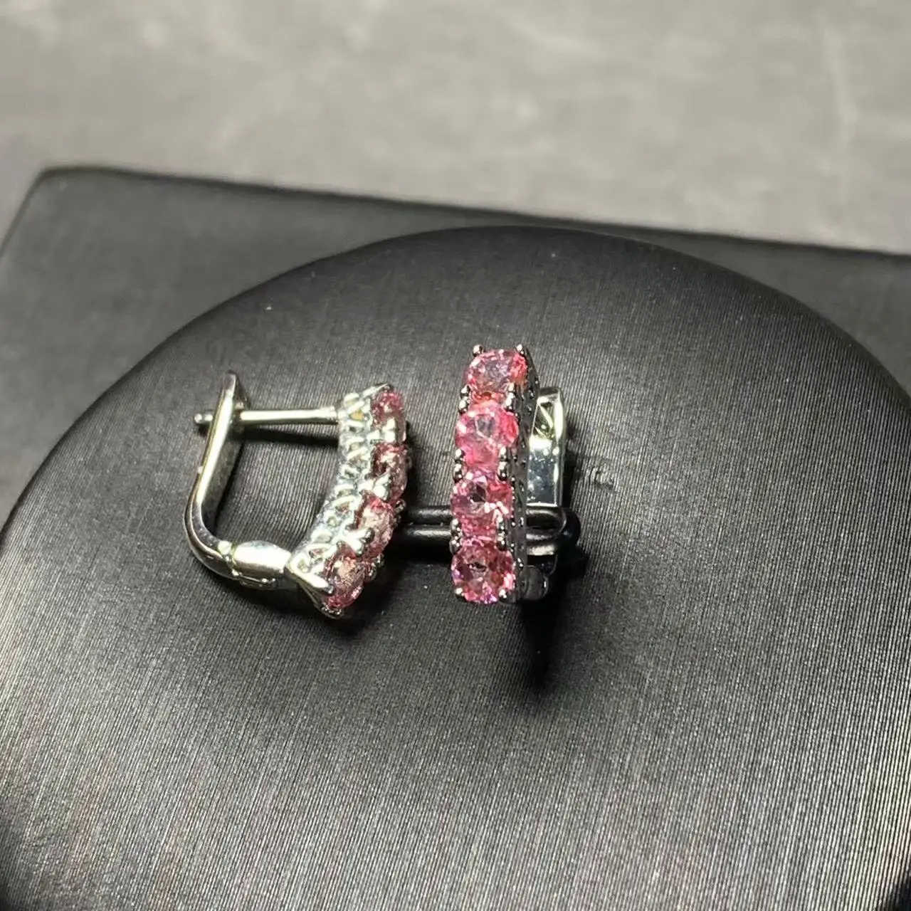Vintage Natural Pink Topaz Hoop Earrings Simple Classic Round Circle Gemstone Jewelry Handmade Gift Fine view 2