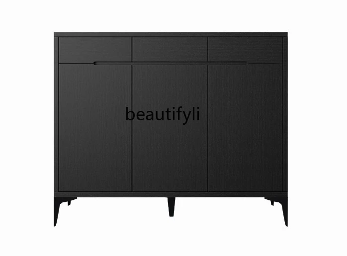 

Modern Minimalist Black Solid Wood Home Storage Shoe Cabinet Italian Minimalist Storage Hallway Shoe Cabinet