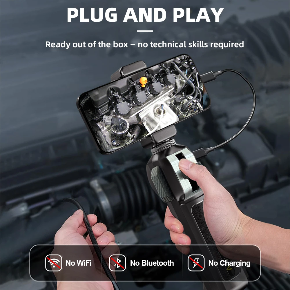 AOSUN N09 6.2mm Lens Two‑way 210° Articulating Endoscope Camera and 1m Shape-retaining Snake Tube for Android and iOS