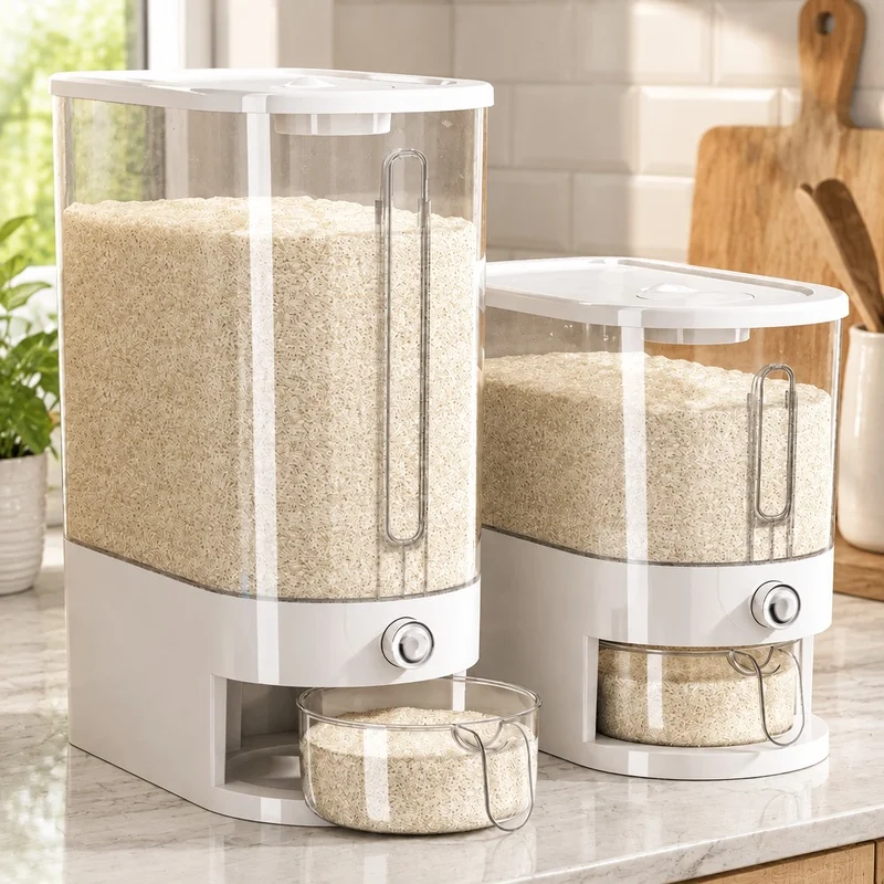 Airtight Kitchen Rice Storage Container with Insect Guard, Moisture-Proof Dry Food Dispenser, 5/10KG Capacity