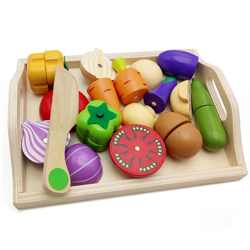 3-6 Ages Wooden Magnetic Building Blocks For Children's Kitchen Simulation Game Toys Pretend Cut Fruits and Vegetables Fun Play