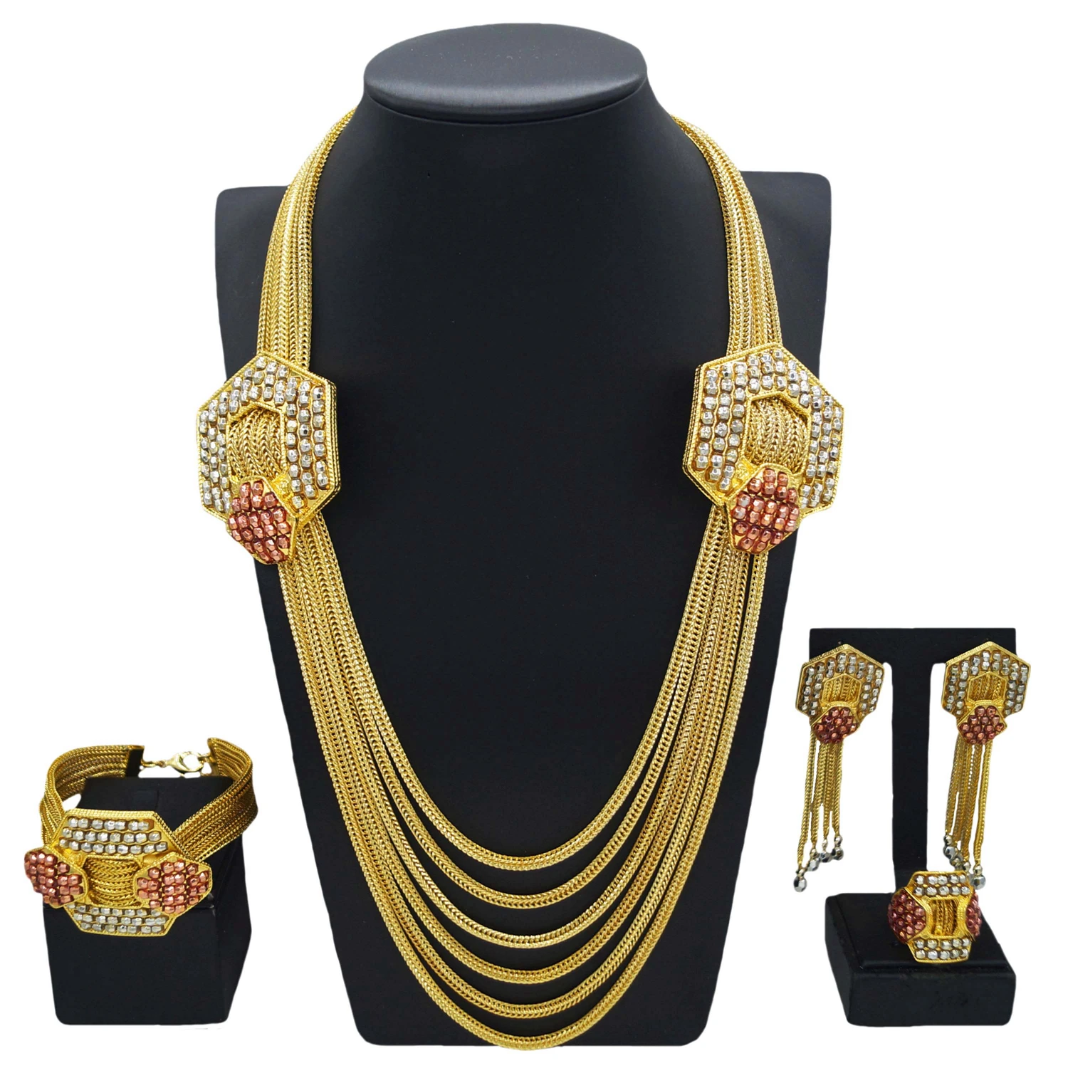 

New Arrivals Luxury Ladies Party Wedding Jewelry Set Hot Selling Fashion Gold Silver Jewelry Necklace Earring Bracelet Elegant
