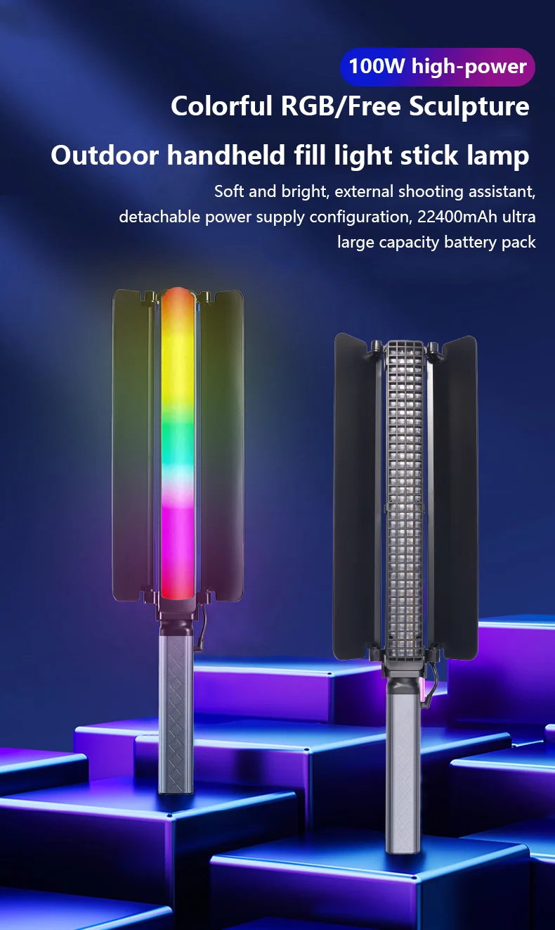 YB100RGB Handheld Fill Light Portable Handheld Photography Light For Tiktok Video Shooting 100W 22400mah Long Lasting Lamp