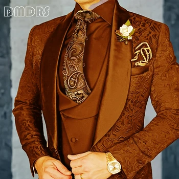 DMDRS | Jacquard Men's 3-piece Suit Set Formal Party Dress Groom's Tuxedo High Quality Elegant Men's Customized Outfit 6