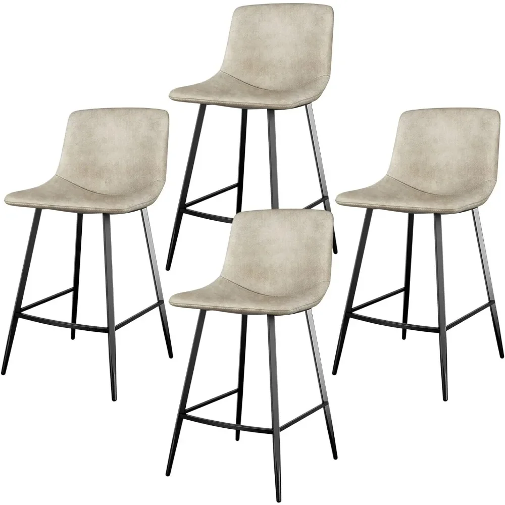 

600 lbs Counter Height Bar Stools Set of 4, 24 Inch Leathaire Barstools with Back, Bar Chairs with Metal Legs for Kitchen Island