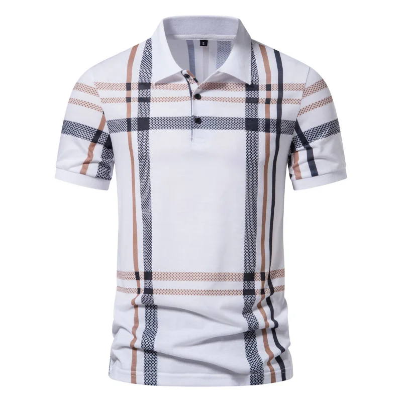 5 Colors!2023 Summer Men\'s New POLO T-shirt Stripe Half Open Neck T-shirts Business Casual Breathable Short Sleeve Graphic Tees