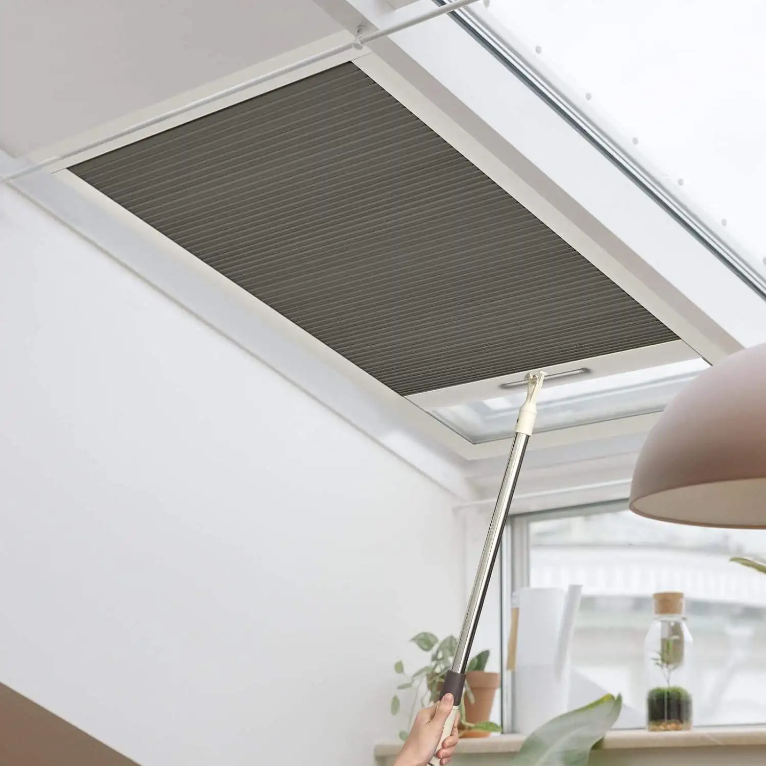 Affordable motorized velux skylight blinds. Honeycomb cellular blackout for roof windows. Easy install. Great home decoration