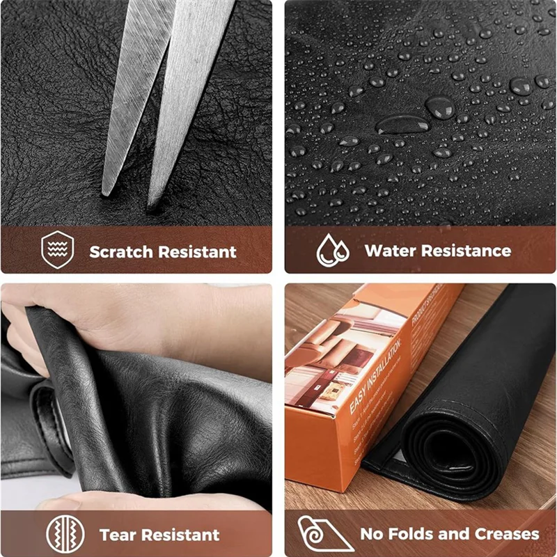 Pokrowiec na zagłówek fotela rozkładanego z imitacji skóry ABUL z elastycznymi paskami, ochraniacz zagłówka fotela rozkładanego, czarny