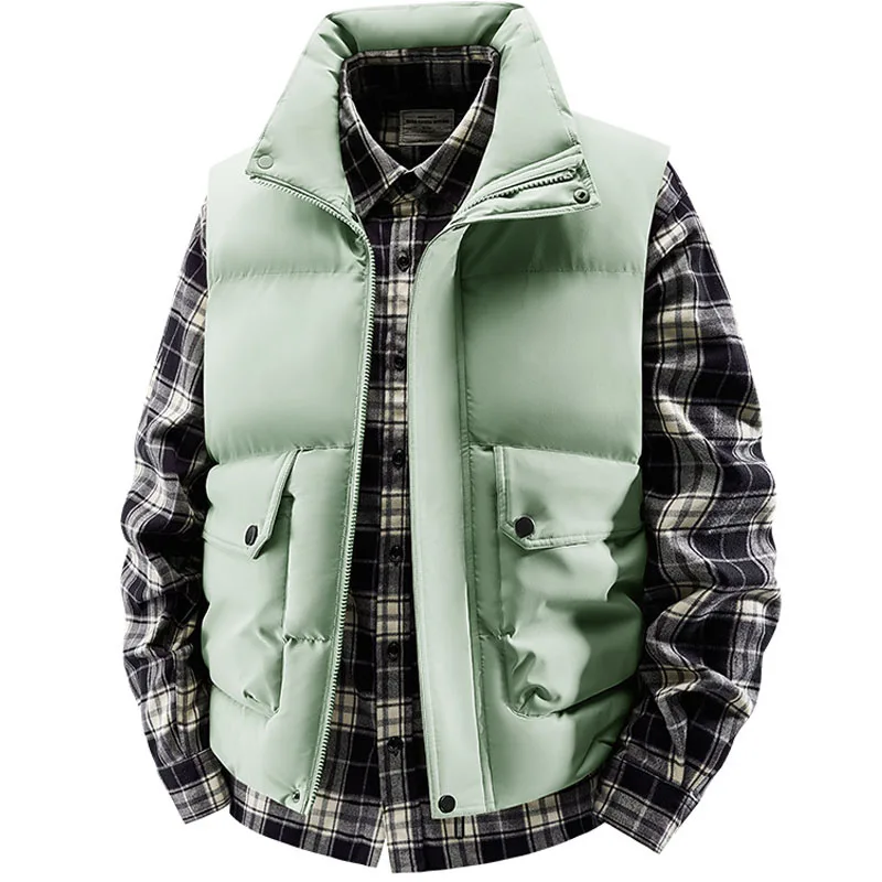 Chaleco para hombre Otoño Adding fleece nueva empalme hombres de mediana edad enjuague chaleco casual de negocios chaleco casual