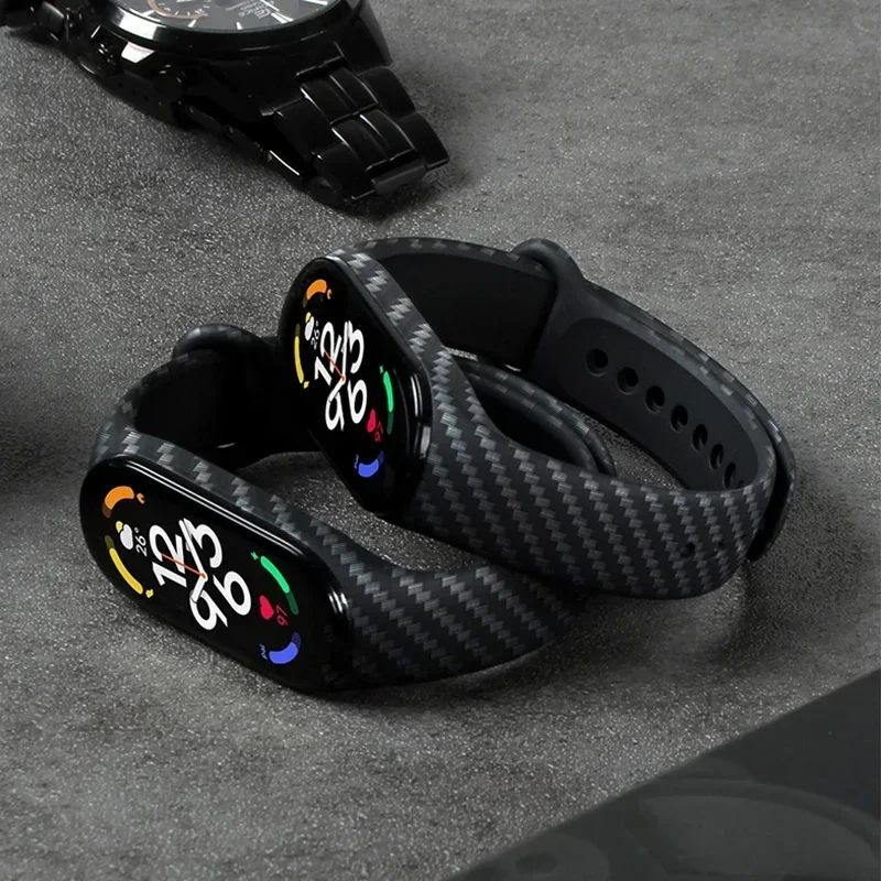 Xiaomi Mi Band 7 NFC対応 カーボンファイバーストラップ リストバンド スマートウォッチ MIband 5 シリコンブレスレット correa Mi Band 4 5 3 6 アクセサリー