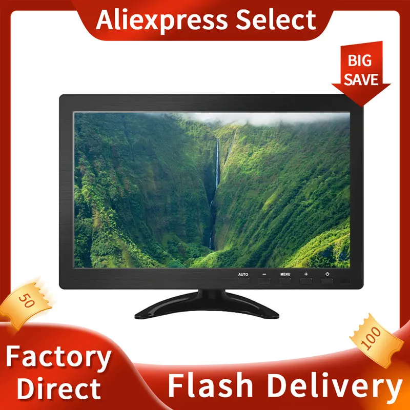 10.1-inch monitor with a resolution of 1366x768, compatible with TV boxes, computer hosts, and laptops, with remote control