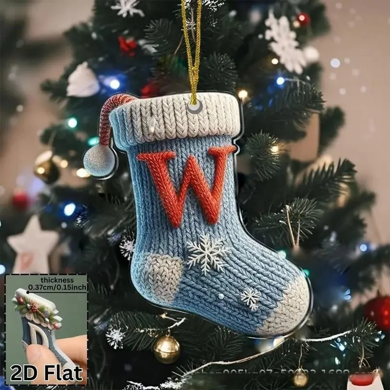 Christmas 2D A-Z Acrylic Letters Socks Pendant Snowflake Letter Stocking Christmas Decor Home 2025 Xmas Tree Ornament Gift 2026
