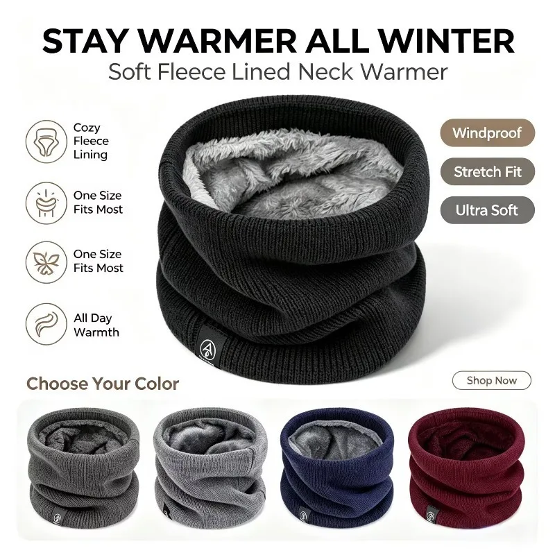 Warm Knitted Scarf Thickened Plush Windproof Winter Neck Gaiter Cold-proof Outdoor Sport Skiing Running Men Women Tube Scarf