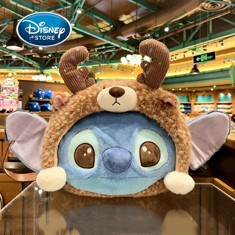

Официальная оригинальная плюшевая сумка-тоут Disney Parks Winter Stitch Reindeer Costume, большая, мягкая, пушистая, через плечо, с регулируемым ремнем