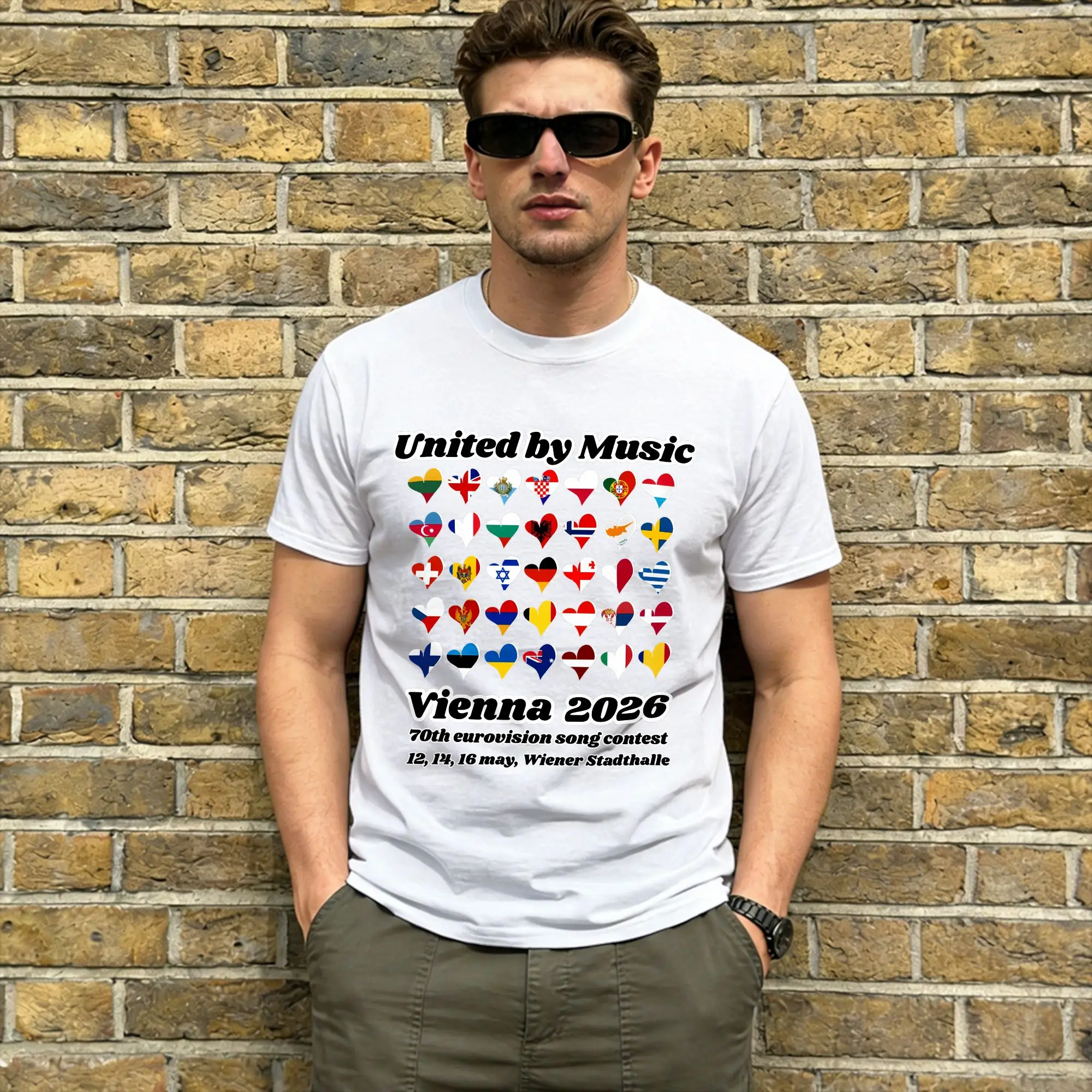 United by Music 2026 T Shirt Summer Eurovisions Song Contest  100 Cotton T Shirts For Men Trending Pattern Short Sleeve