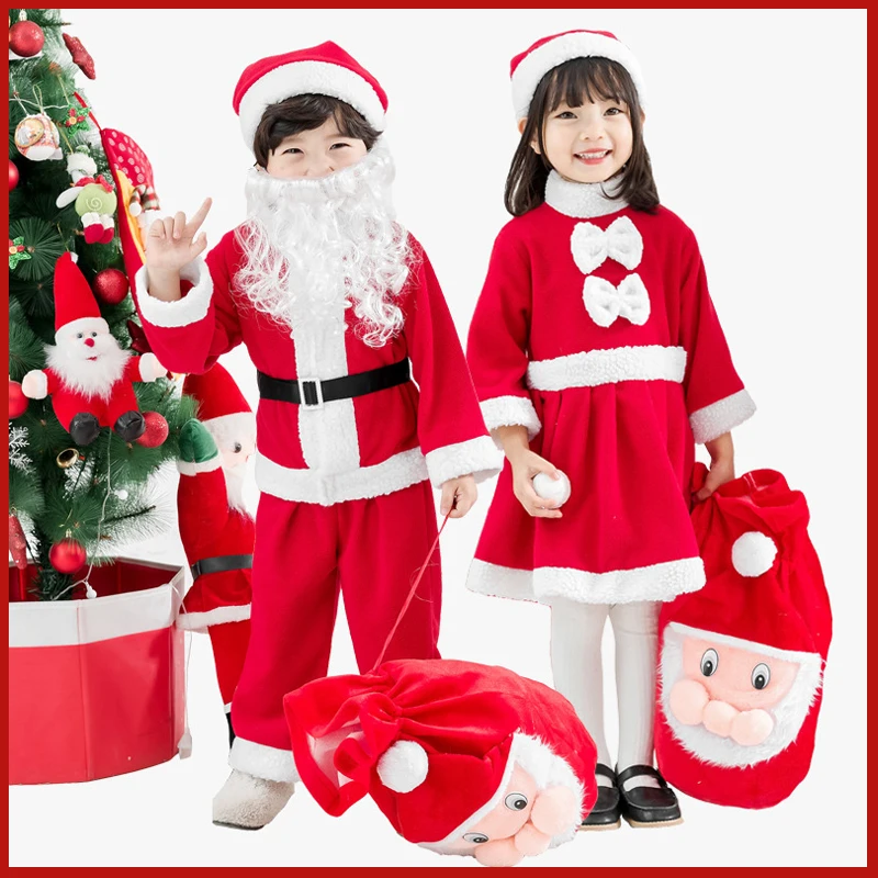 Boys Girls Santa Claus Cosplay Costume Kids Christmas Outfit New Year Party Performance Dress Sets Toddler Baby Red Xmas Clothes