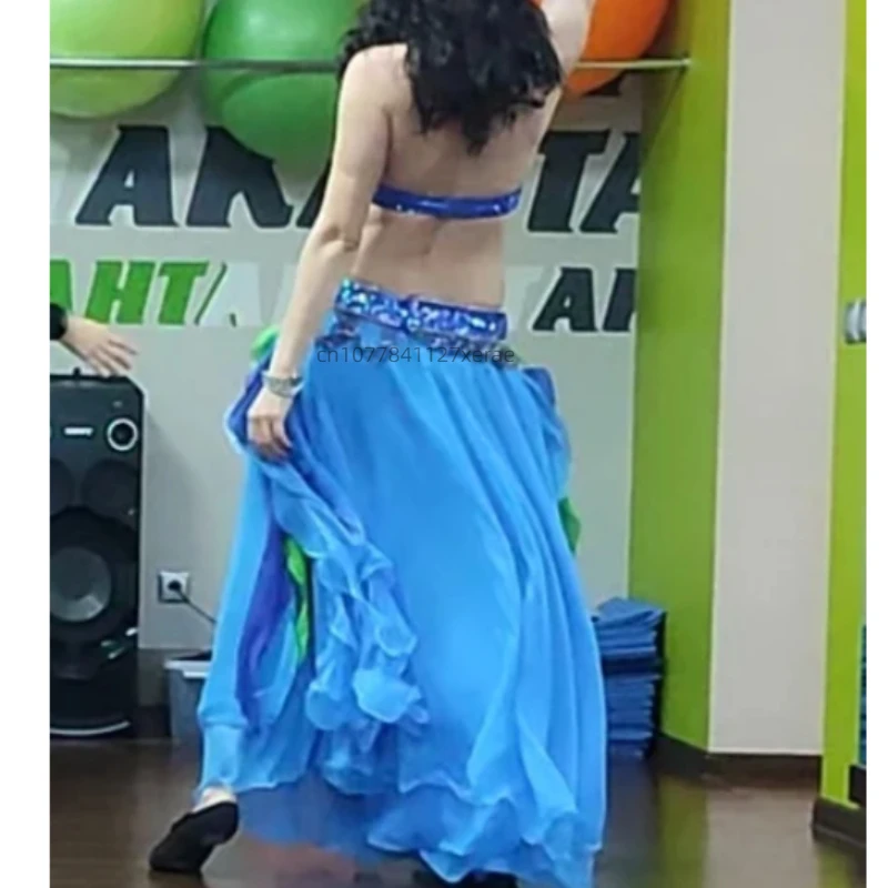 Belly Dance Skirt, Chiffon Rolled Leaf Double Slit, Belly Dance Gauze Skirt for Female Performance Practice, Without Belt