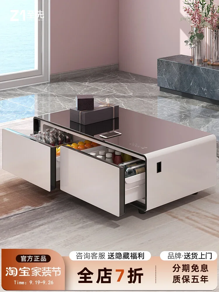 

White multi-functional smart touch refrigerator, tea table, dual-purpose living room 2024 new home light luxury modern