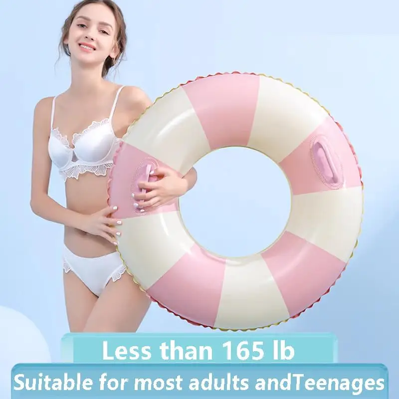 Flutuadores de piscina infláveis para adultos, 2 pacotes listrados, tubos de piscina, anéis de natação com alças, flutuador de piscina inflável para natação