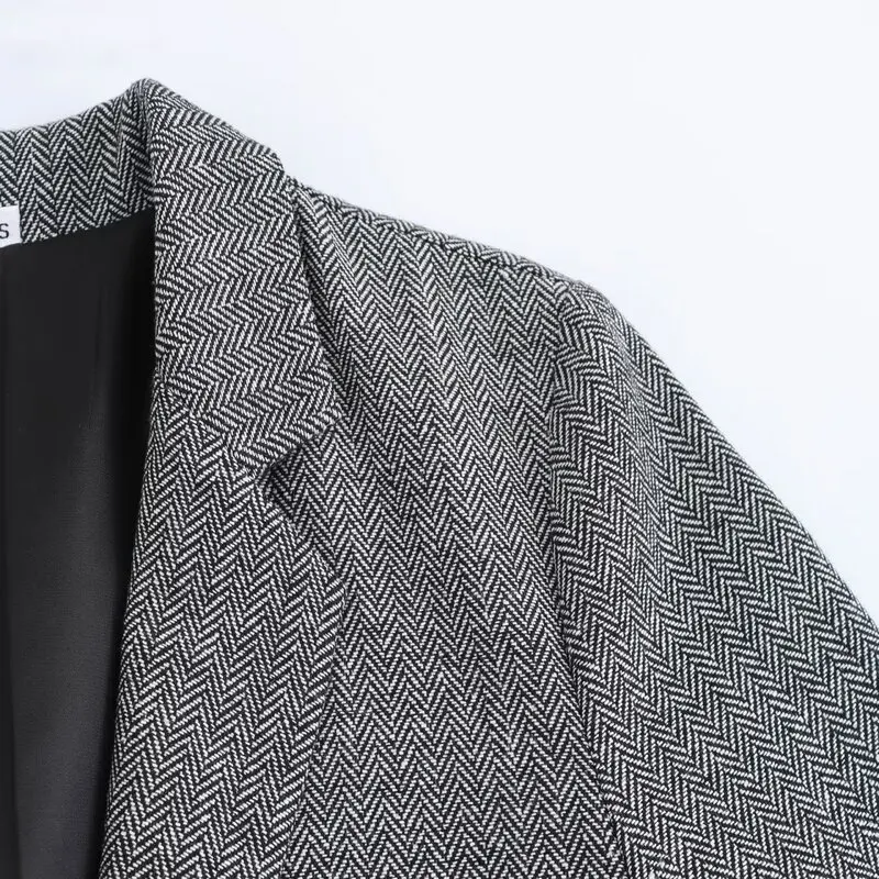 

Autumn Winter New Arrival Women's Faionable Mixed Fabric Long Sve Straight Cut Lapel Suit Jaet Versatile Classic Sle