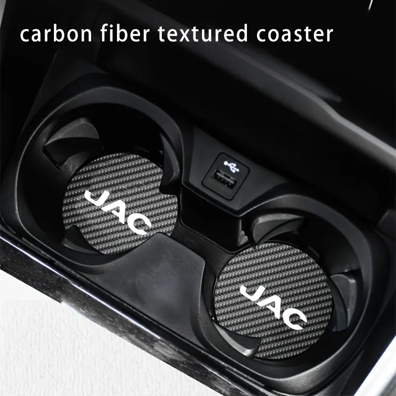 Waterproof Carbon Fiber Car Cup Holder Protector 2PCS Anti Skid Mat for JAC RF8 X8 Plus T6 T8 J7 JS4 S7 Interior Accessories