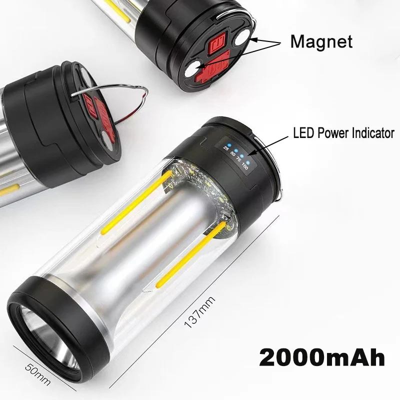 Multifunction Rechargeable Camping Lantern Portable Outdoor Camping Light Emergency Light Hanging Tent Lamp Magnetic Work Light