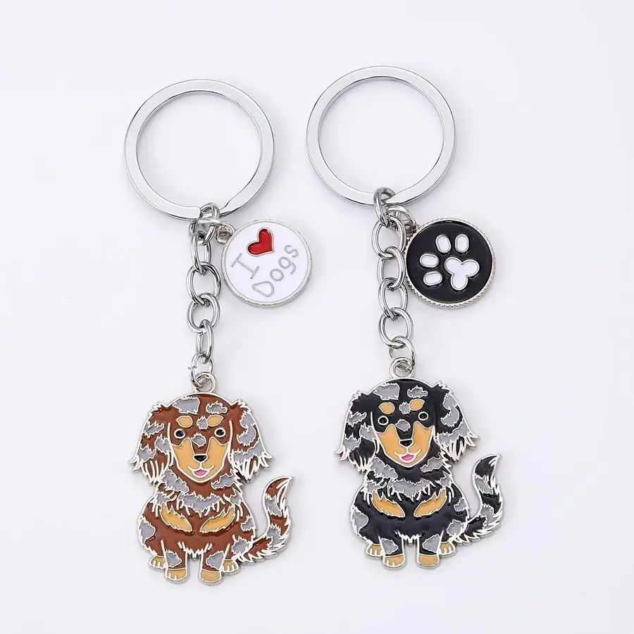 1/5/10/20/50/100pcs Long-Haired Dachshund Enamel Keychain (1 piece), 